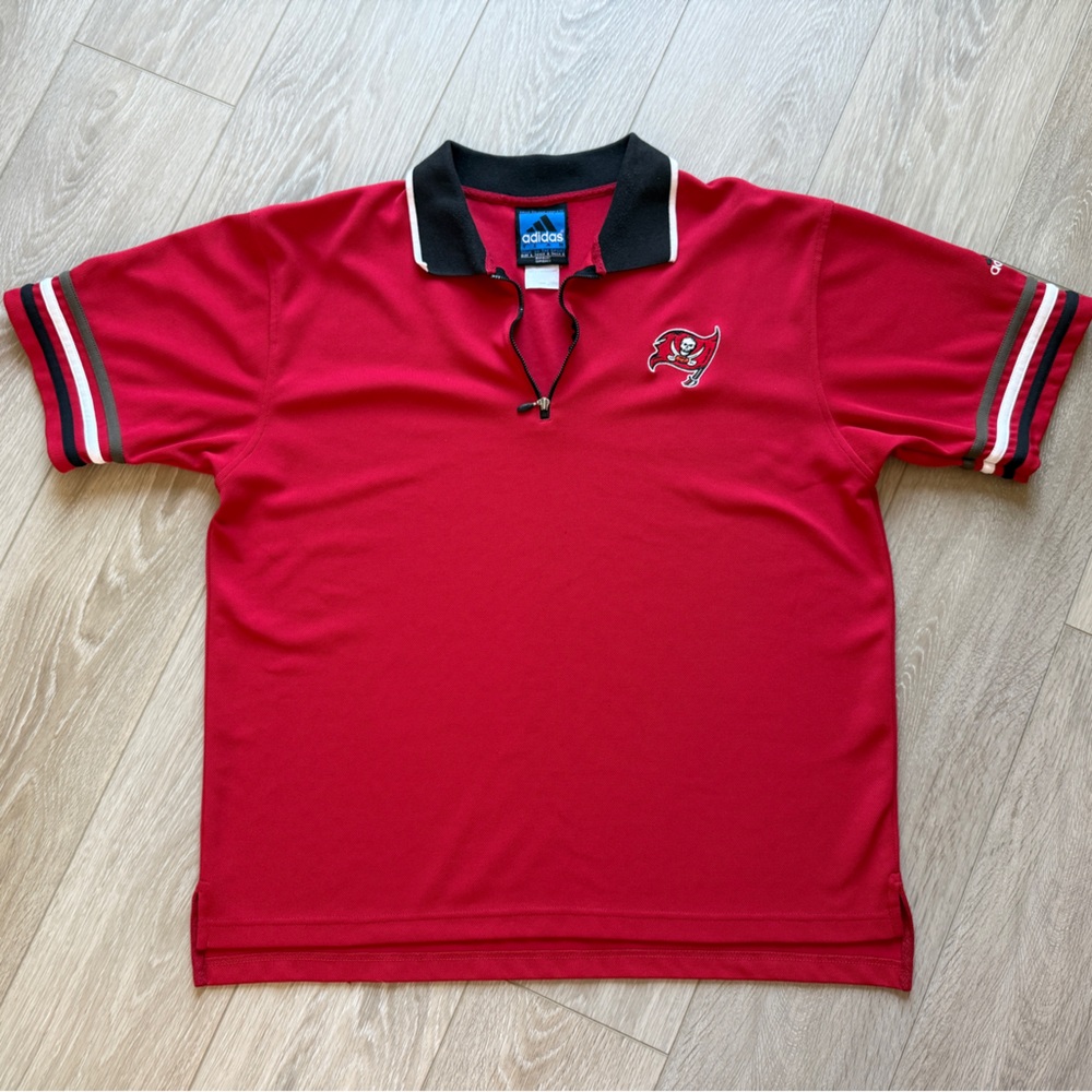 Vintage 90s Tampa Bay Buccaneers Polo Shirt Adidas 1/4 Zip Polyester Mens Large